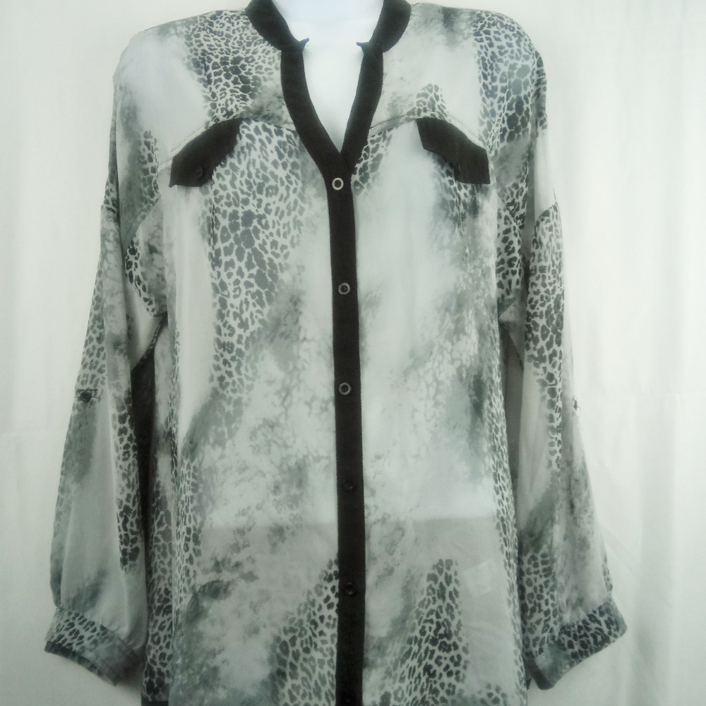 Vanity Sheer Leopard Print Button Down Blouse - image 1
